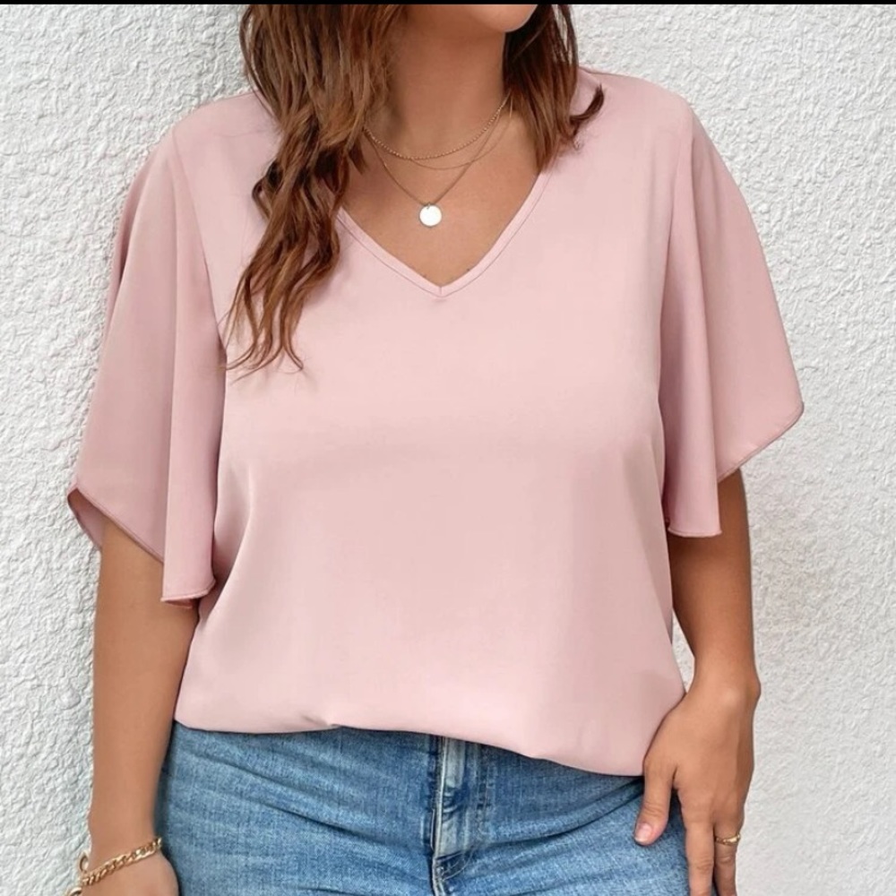 Plus Size Light Pink V-neck Blouse